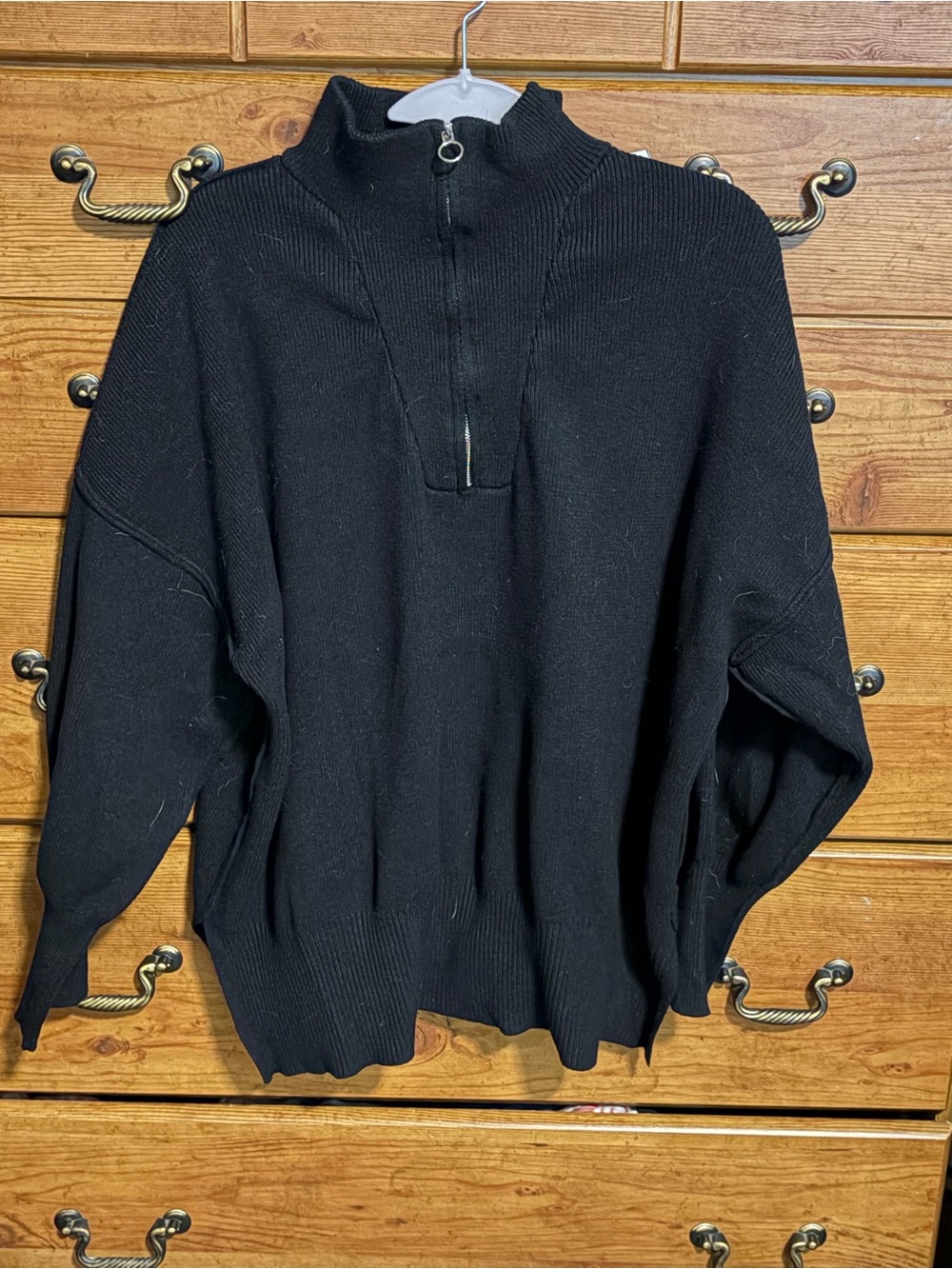 Women's Black Half-Zip Turtleneck Sweater